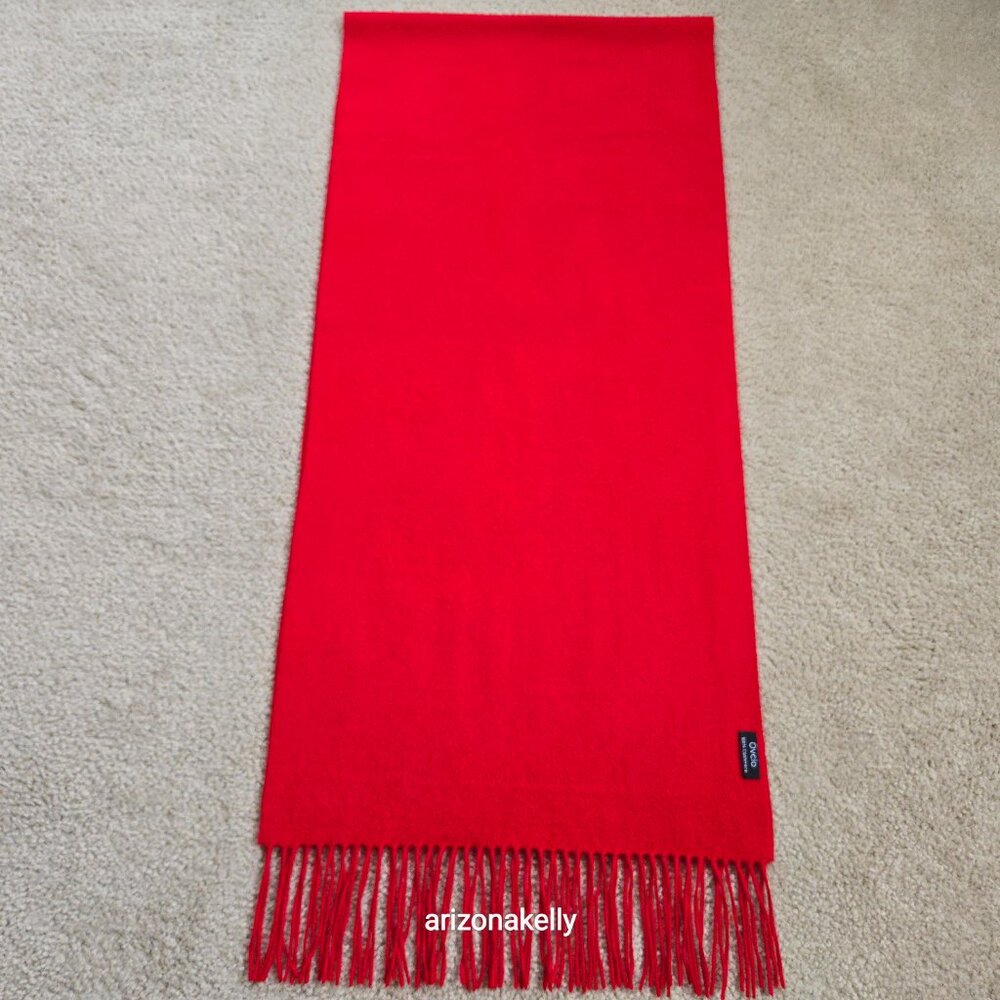 NWOT Red Cashmere Fringed Scarf Ovcio - Picture 2 of 10